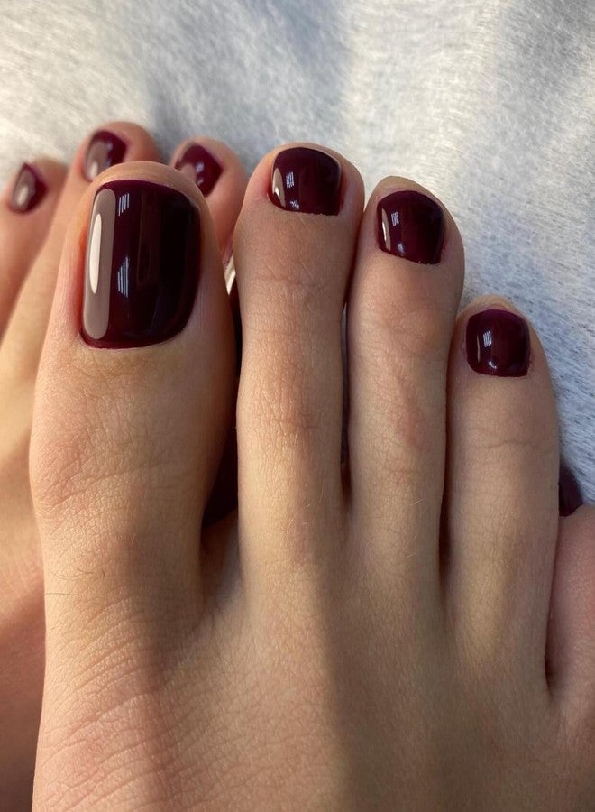 KQueenest Burgundy Red Toe Press on Nails Short Square, Glossy Pure Soft Gel Fake Toe Nails Press on, Natural Fit Glue on Toe nails for Women, Reusable Toe Acrylic Nails for Summer Decoration 24 Pcs - Image 3